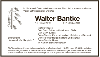 Traueranzeige von Walter Bantke von Pegnitz-Zeitung